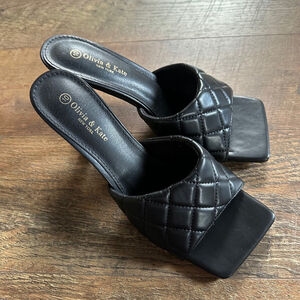 Women's Olivia & Kate Black Quilted Heeled Sandals Size 10 Clearance
